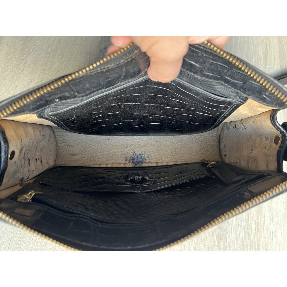 Brahmin Vintage Crossbody Bag Black Croc Embossed Leather Adjustable Strap - Picture 4 of 12